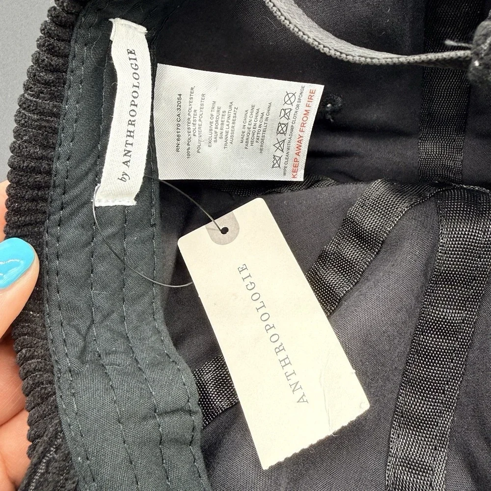 Anthropologie Black Corduroy Baseball Cap Adjustable Strapback Dad Hat NWT